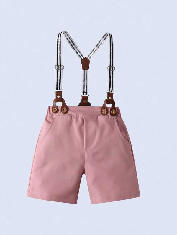 Conjunto de 2 piezas para bebé y niños pequeños, camisa y shorts con tirantes