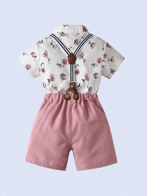 Conjunto de 2 piezas para bebé y niños pequeños, camisa y shorts con tirantes