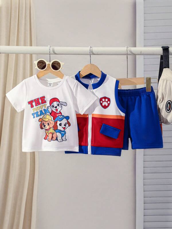 Set de 3 piezas para bebé y niños pequeños,franela, chaleco y shorts