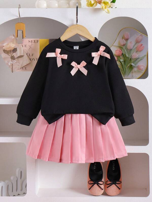 Conjunto de 2 piezas para niñas pequeñas, sweater y falda