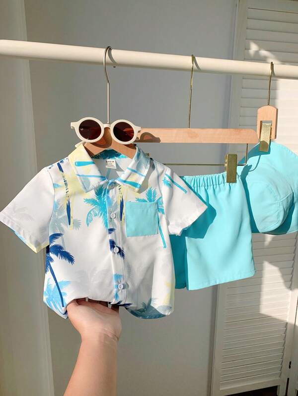 Set de 3 piezas para bebé y niños pequeños, camida, shorts y gorro