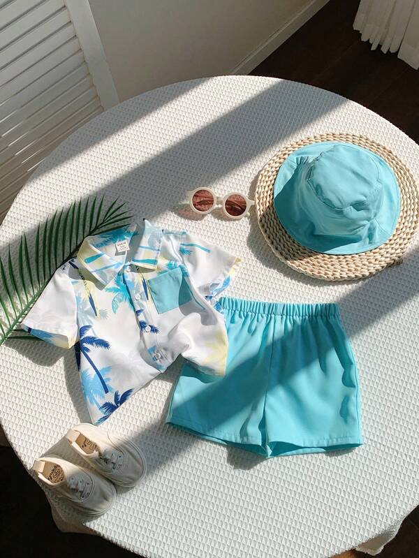 Set de 3 piezas para bebé y niños pequeños, camida, shorts y gorro