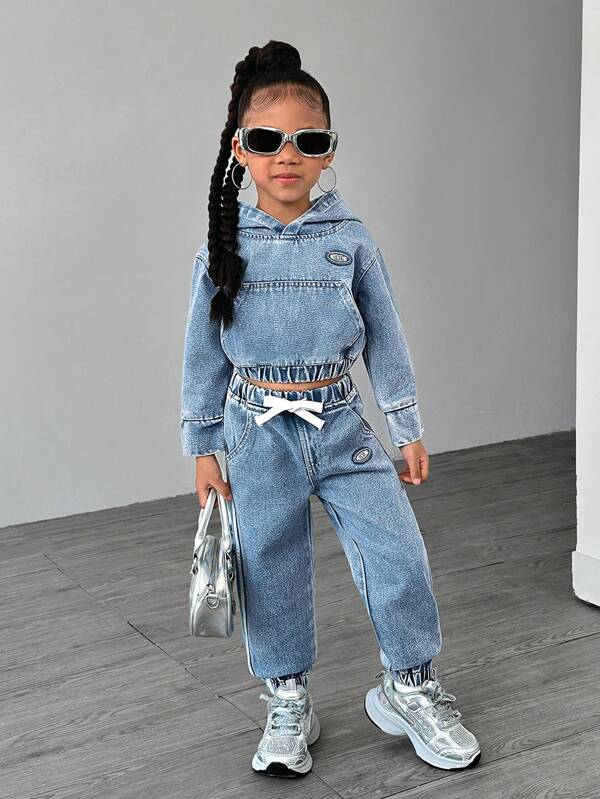 Conjunto de 2 piezas para niñas pequeñas, chaqueta y joggers