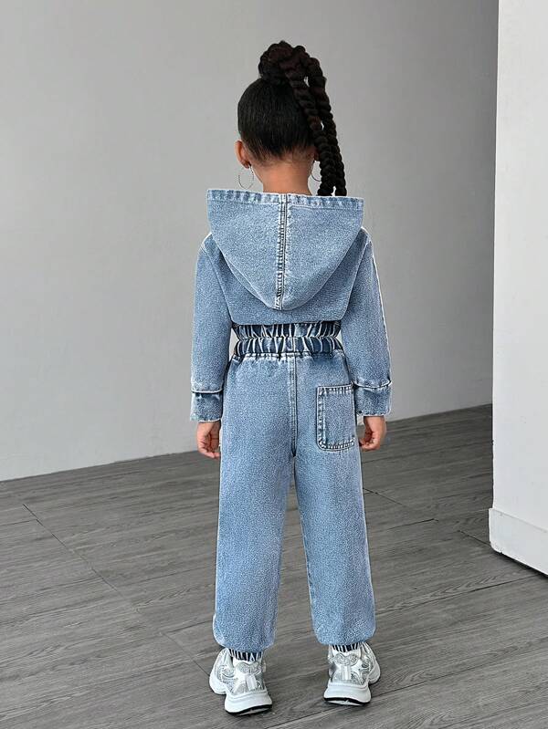 Conjunto de 2 piezas para niñas pequeñas, chaqueta y joggers
