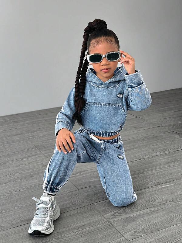 Conjunto de 2 piezas para niñas pequeñas, chaqueta y joggers