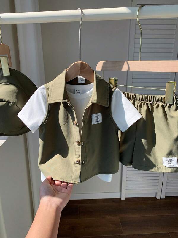 Set de 4 piezas para bebé y niños pequeños, franela, chaleco, short y gorro