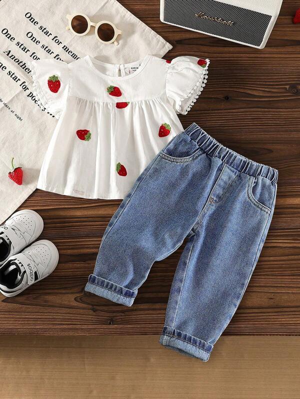 Conjunto de 2 piezas para bebé y niñas pequeñas, blusa y pantalón