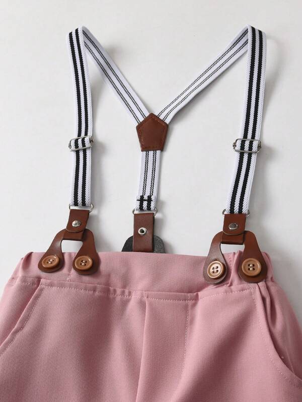 Conjunto de 2 piezas para bebé y niños pequeños, camisa y shorts con tirantes