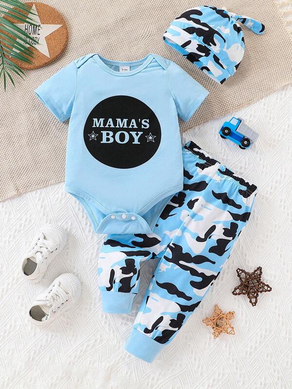 Set de 3 piezas para bebé y niños pequeños, body, mono y gorro