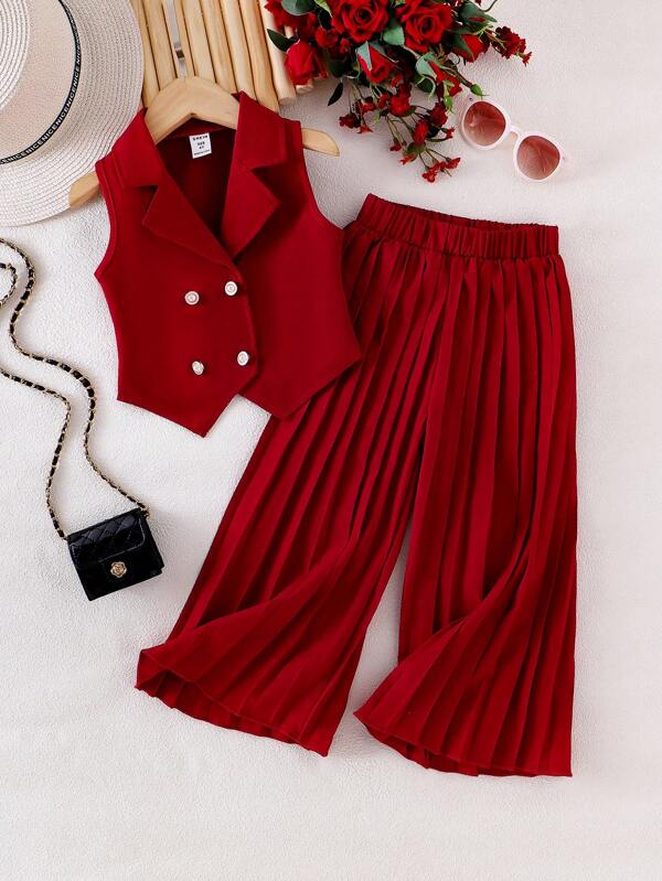 Conjunto de 2 piezas para niñas pequeñas, chaleco y pantalón ancho