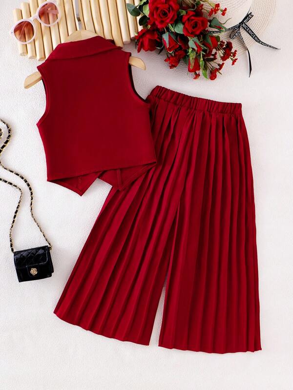 Conjunto de 2 piezas para niñas pequeñas, chaleco y pantalón ancho