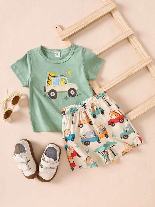 Conjunto de 2 piezas para bebé y niños pequeños, franela y shorts
