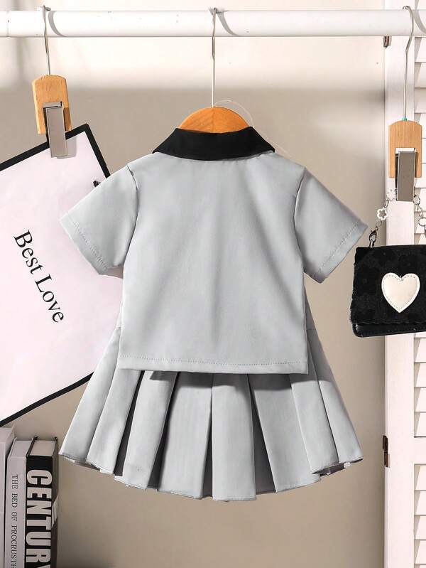 Conjunto de 2 piezas para bebé y niñas pequeñas, camisa y falda plisada