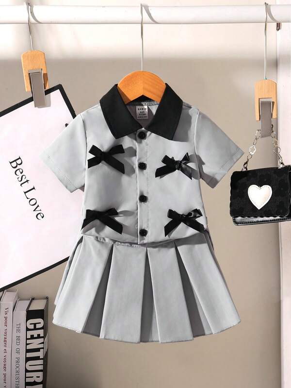 Conjunto de 2 piezas para bebé y niñas pequeñas, camisa y falda plisada