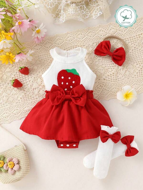 Set de 3 piezas para bebé niña, vestido, calcetines y diadema