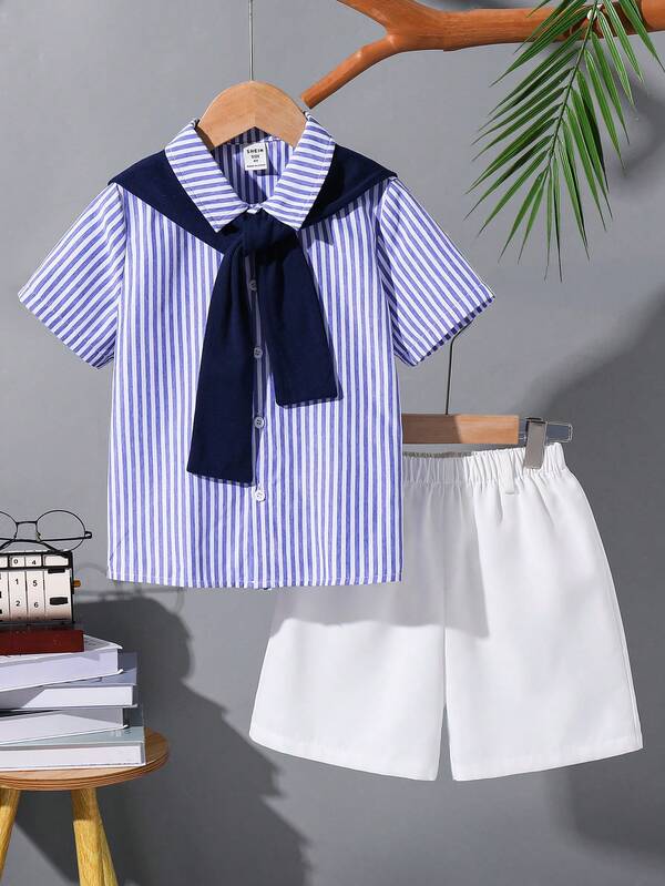 Set de 4 piezas para bebé y niño pequeño, camisa, cinturón, capa y shorts