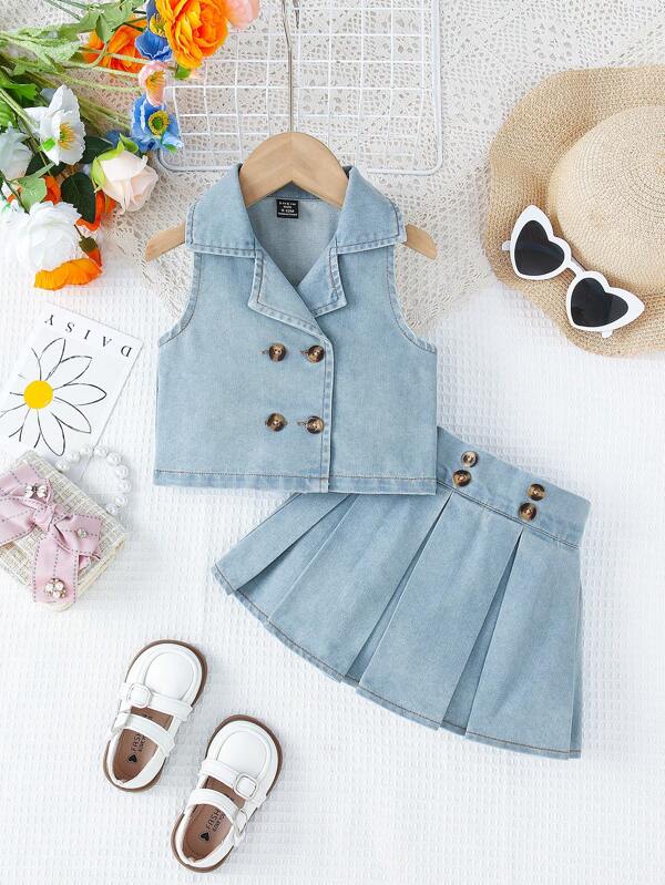 Conjunto de 2 piezas para bebé y niñas pequeñas, chaleco y falda