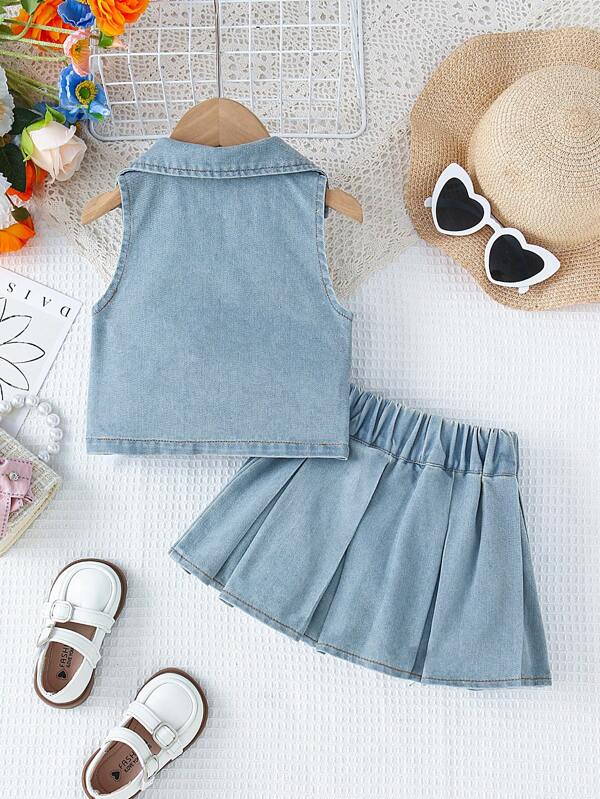 Conjunto de 2 piezas para bebé y niñas pequeñas, chaleco y falda