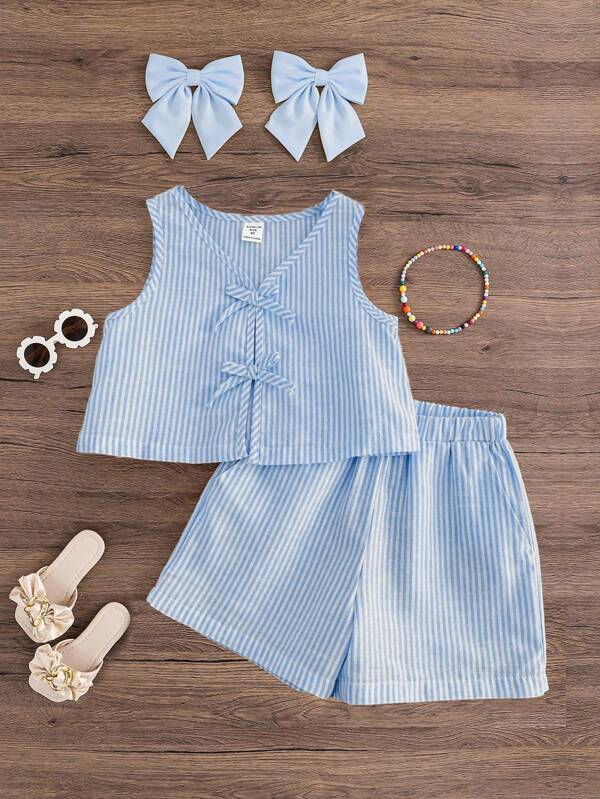 Conjunto de 2 piezas para niñas pequeñas, blusa y short