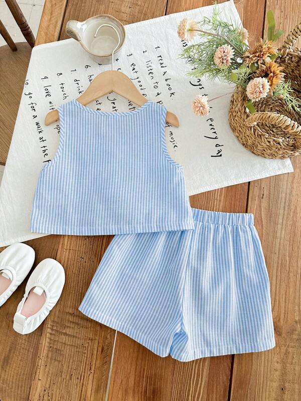 Conjunto de 2 piezas para niñas pequeñas, blusa y short
