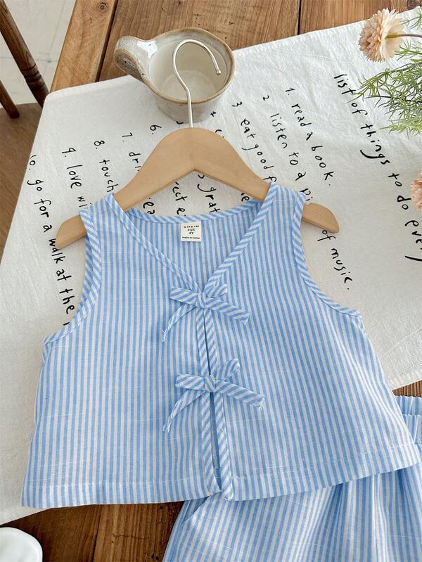 Conjunto de 2 piezas para niñas pequeñas, blusa y short