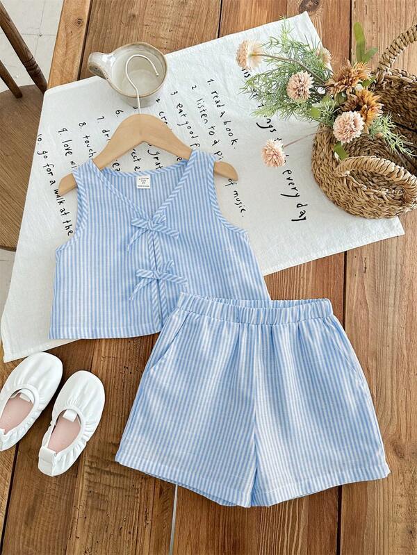Conjunto de 2 piezas para niñas pequeñas, blusa y short