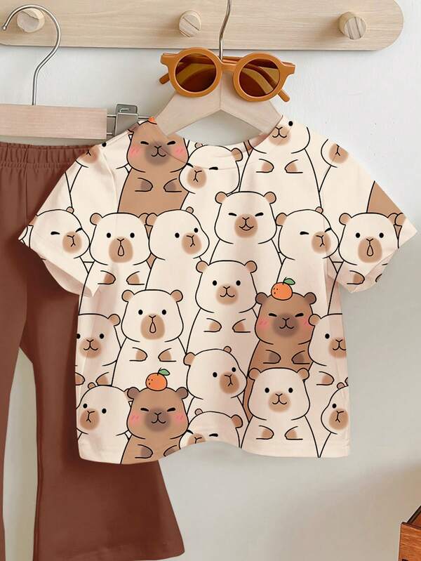 Conjunto de 2 piezas para bebé y niñas pequeñas, franela y mono acampanado