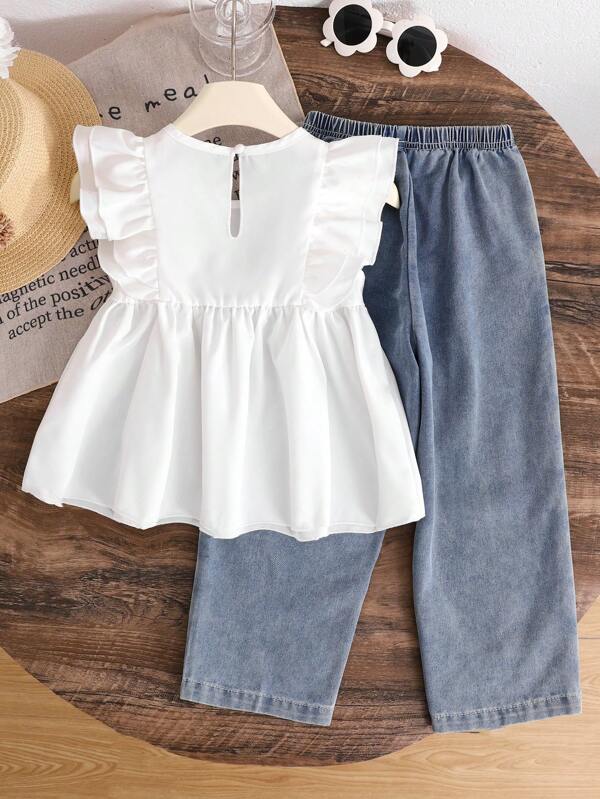 Conjunto de 2 piezas para niñas pequeñas, blusa y pantalón