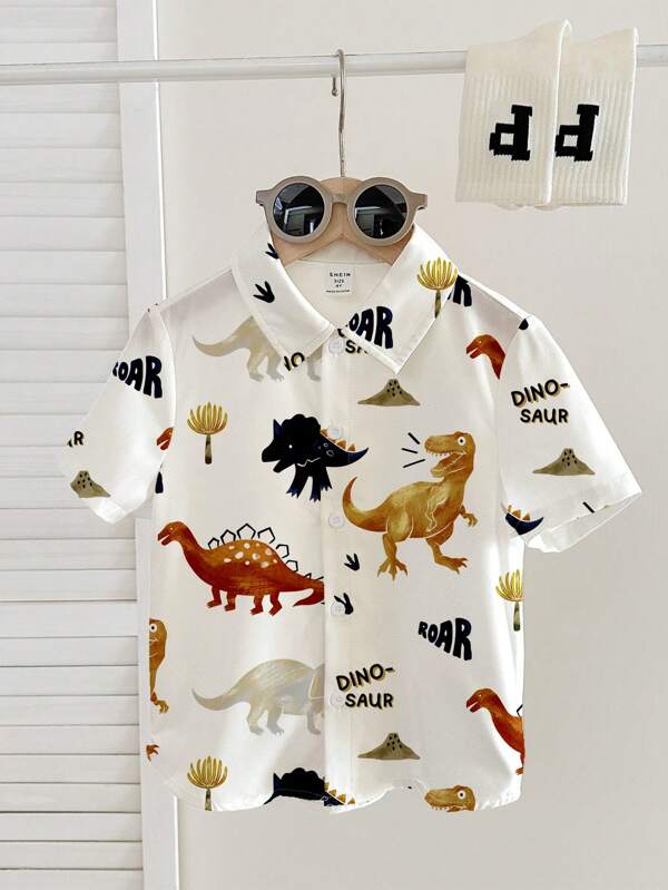 Camisa de dinosaurio con botones para bebé y niño pequeño