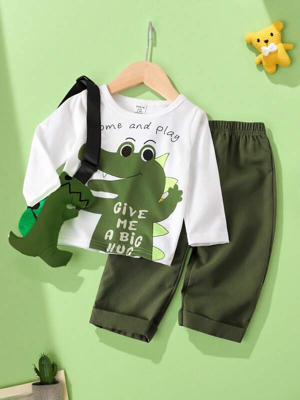 Conjunto de 2 piezas para bebé y niños pequeños, franela y pantalón (sin bolso)
