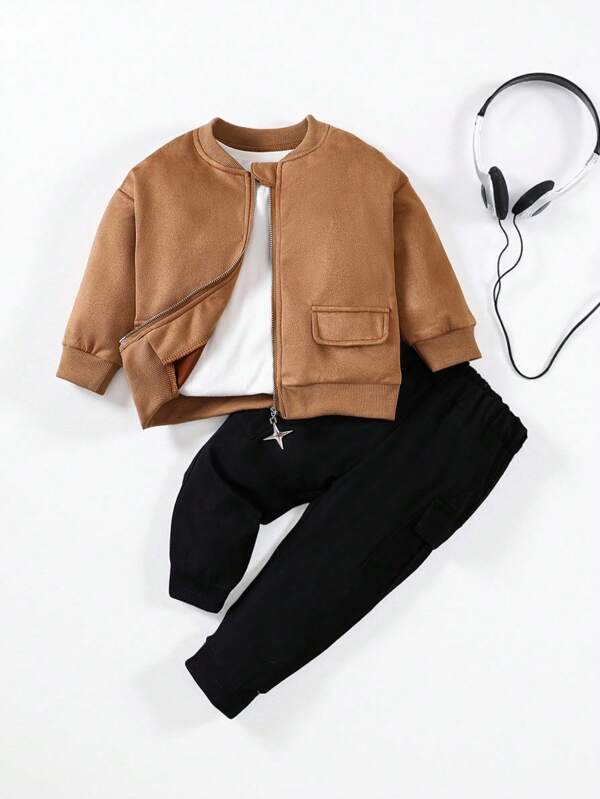 Conjunto de 2 piezas para bebé y niños pequeños, chaqueta y pantalón