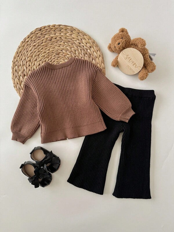 Conjunto de 2 piezas para bebé y niñas pequeñas, sweater y pantalón acampanado