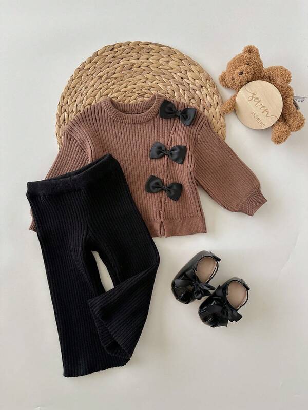 Conjunto de 2 piezas para bebé y niñas pequeñas, sweater y pantalón acampanado