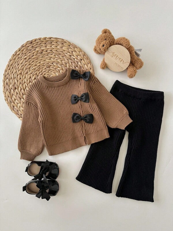 Conjunto de 2 piezas para bebé y niñas pequeñas, sweater y pantalón acampanado