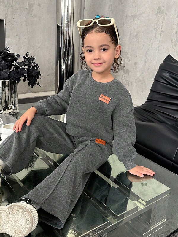 Conjunto de 2 piezas para niñas pequeñas, sweater y pantalón deportivo