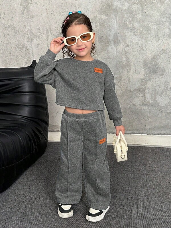 Conjunto de 2 piezas para niñas pequeñas, sweater y pantalón deportivo