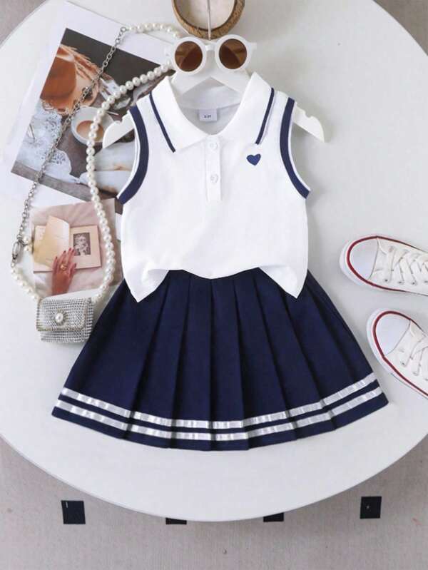 Conjunto de 2 piezas para niñas pequeñas, blusa y falda