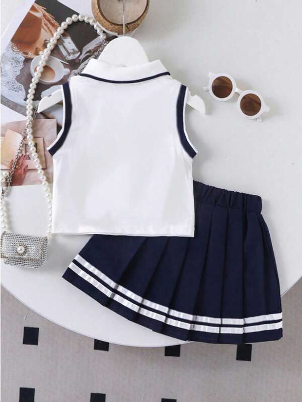 Conjunto de 2 piezas para niñas pequeñas, blusa y falda