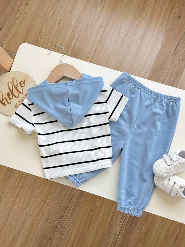 Conjunto de 2 piezas para bebé niños, franela con capucho y joggers