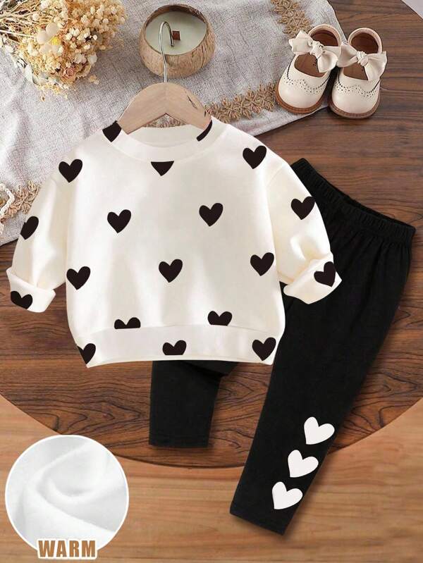 Conjunto de 2 piezas para niñas pequeñas, sweater y joggers