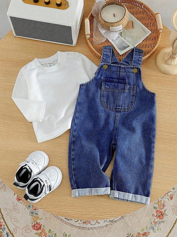 Conjunto de 2 piezas para bebé y niños pequeños, sweater y braga denim
