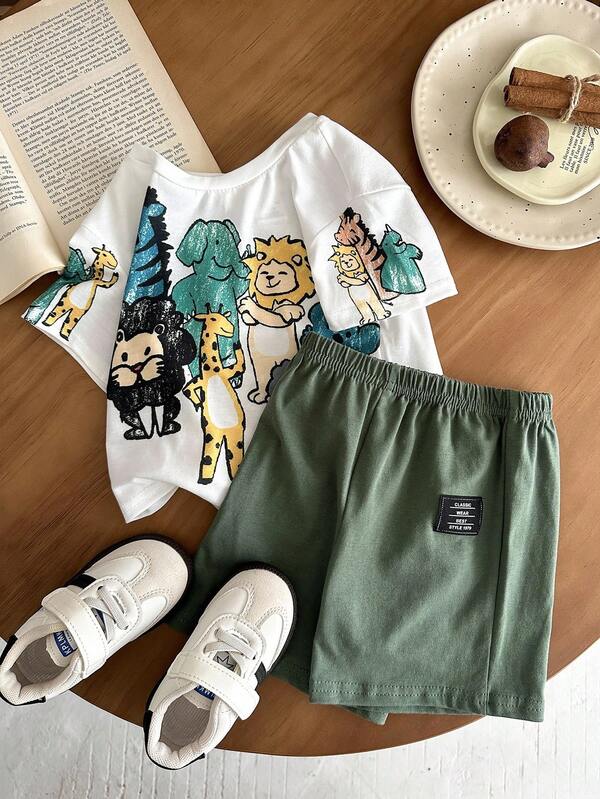 Conjunto de 2 piezas para bebé y niños pequeños, franela y shorts