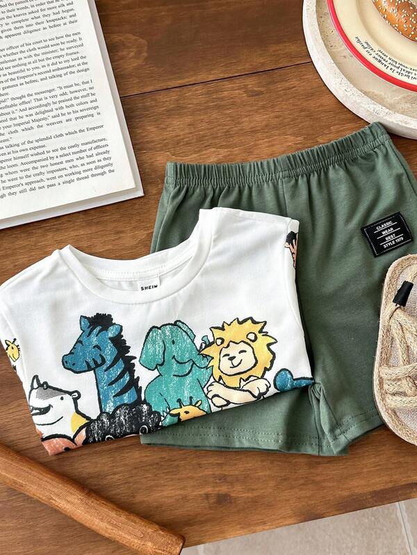 Conjunto de 2 piezas para bebé y niños pequeños, franela y shorts