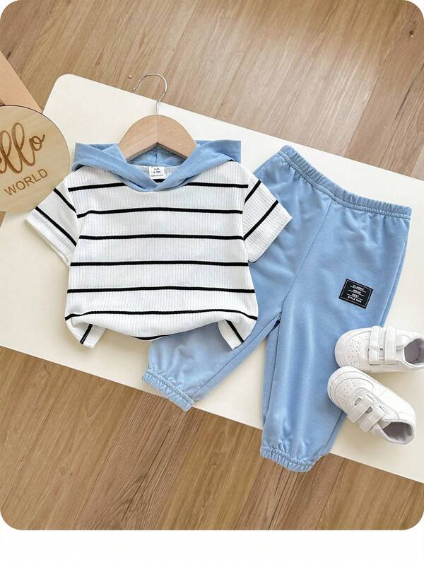 Conjunto de 2 piezas para bebé niños, franela con capucho y joggers