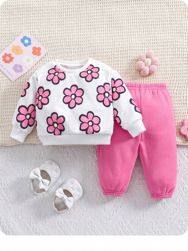 Conjunto de 2 piezas para bebé y niñas pequeñas, sweater y joggers