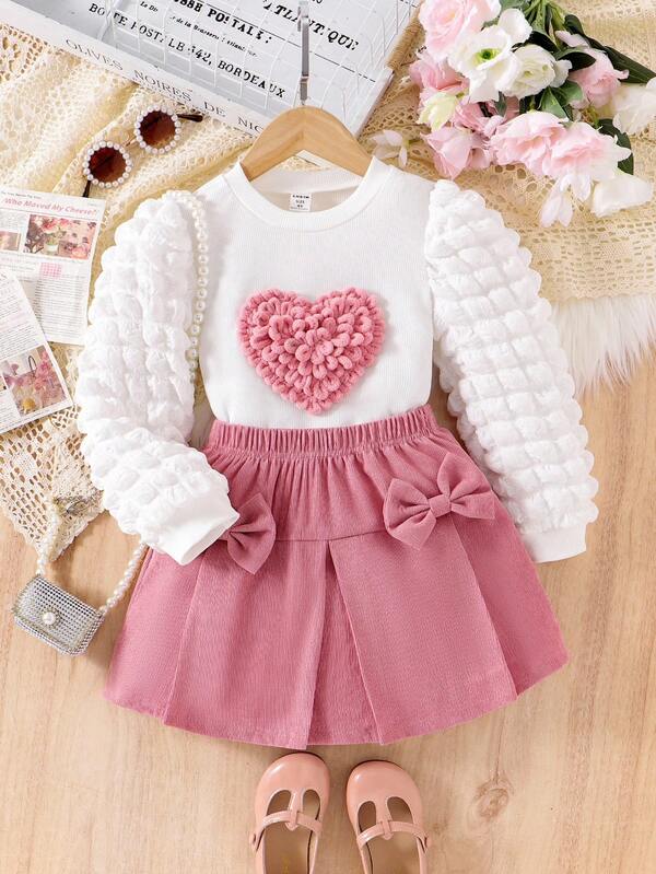 Conjunto de 2 piezas para niñas pequeñas, blusa y falda