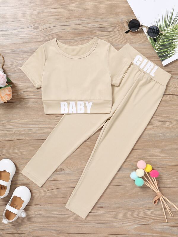 Conjunto de 2 piezas para niñas pequeñas, top y leggins