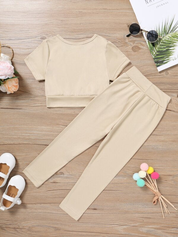 Conjunto de 2 piezas para niñas pequeñas, top y leggins