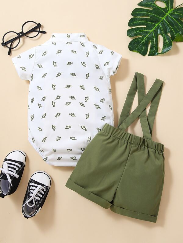 Conjunto de 2 piezas para bebé niños, body y shorts con tirantes