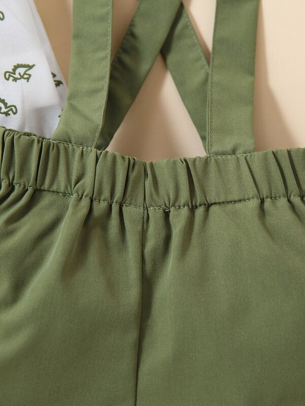 Conjunto de 2 piezas para bebé niños, body y shorts con tirantes